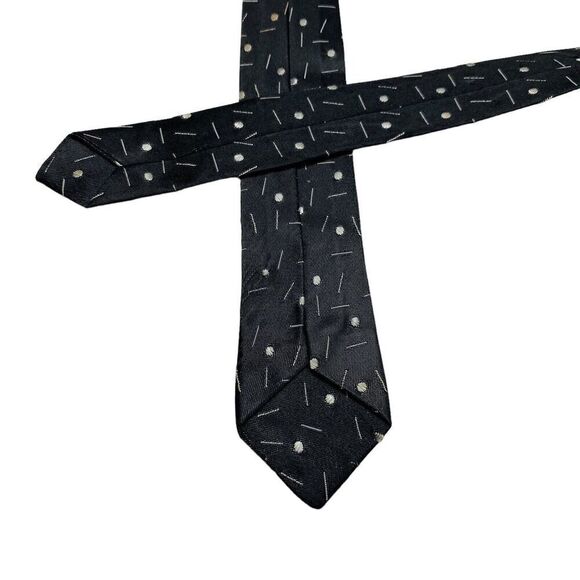 Vintage Tie Men's Necktie Rockabilly Skinny Black Dots and Dashes - Picture 4 of 6